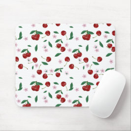 Mousepad Red Cherries Greenery & Blossoms