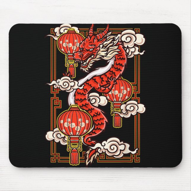 Mousepad Red Chinese New Year Of The Dragon 2024 Lanterns C (Frente)