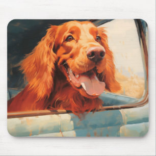 Mousepad Red Dog in Classic Truck Window Art Impressão