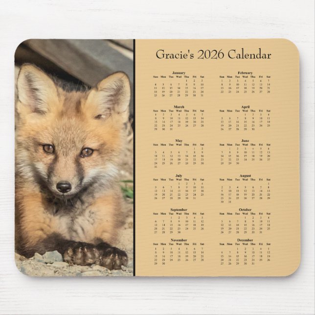 Mousepad Red Fox Kit - Customizable full year 2025 calendar (Frente)