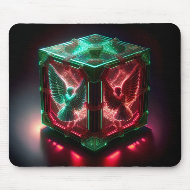 Mousepad Red & Green Angels Watch Over Metallic Light Box (Frente)