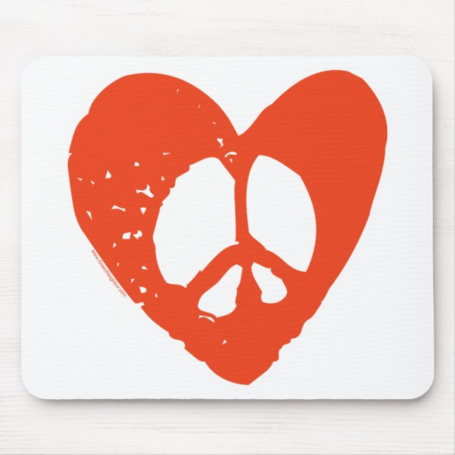 Mousepad Red Grunge Heart com Sinal de Paz (Frente)
