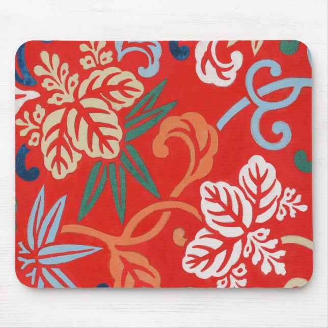 Mousepad Red Hawaiian Japan Kimono: Vintage Floral (Frente)