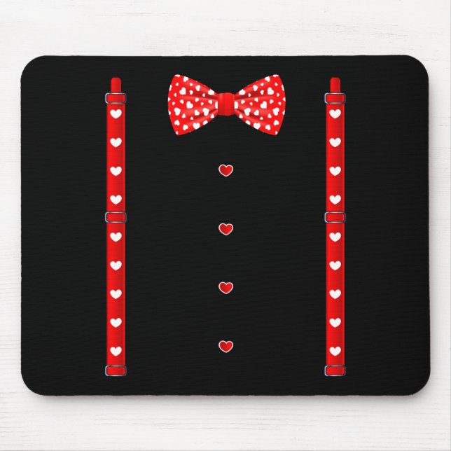 Mousepad Red Hearts Bow Tie Suspenders Valentines Day Costu (Frente)