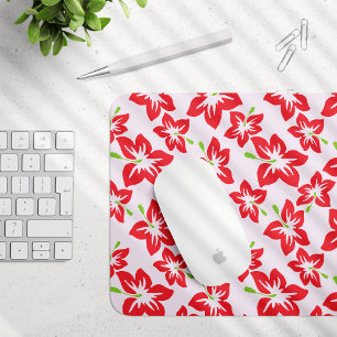 Mousepad Red Hibiscus, Flores Vermelhas, Padrão De Flores