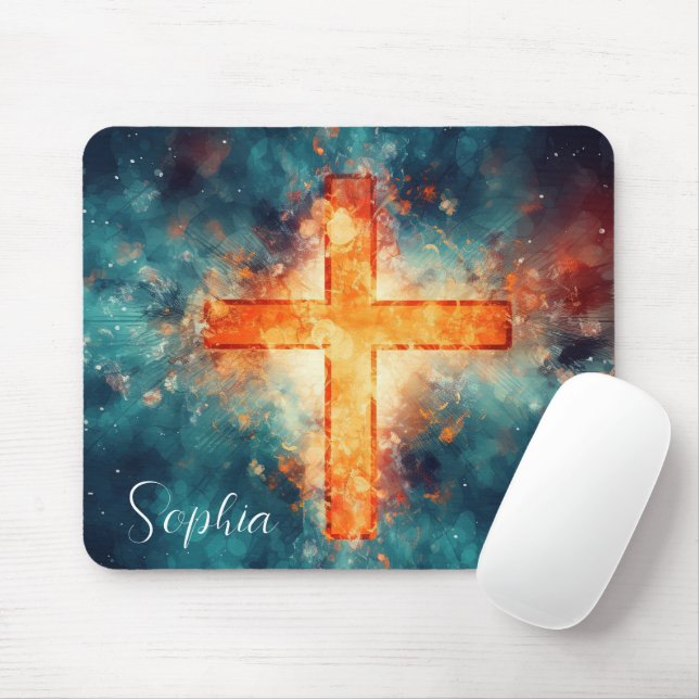 Mousepad Red Jesus Cruz Jesus Faith Christian Custom (Com mouse)