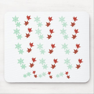 Mousepad Red Maple Leaves & Mint Snowflakes Pattern
