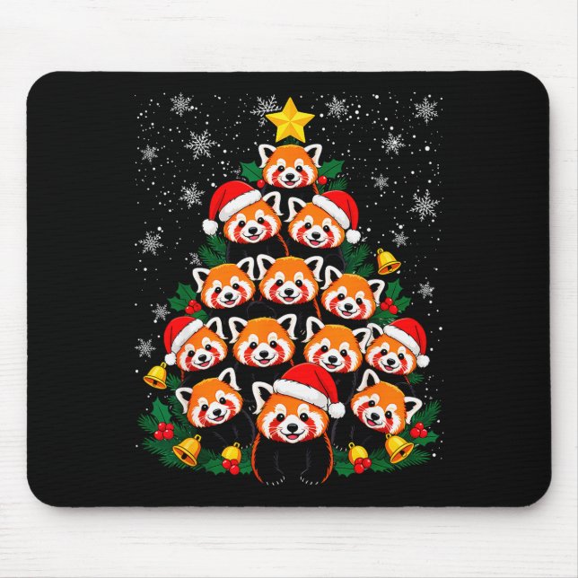 Mousepad Red Panda Christmas Tree Funny Animal  (Frente)
