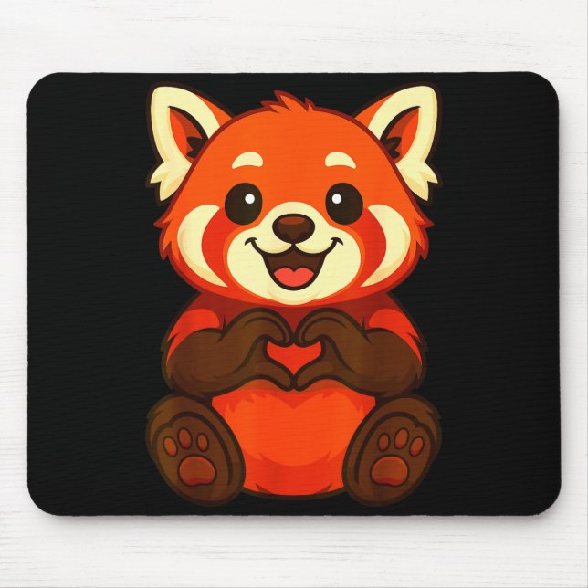 Mousepad Red Panda Doing Heart With Hands Valentines Day  (Frente)