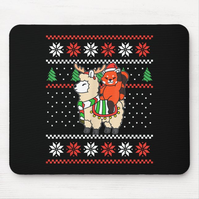Mousepad Red Panda Ugly Christmas Sweater Reindeer Llama Ri (Frente)