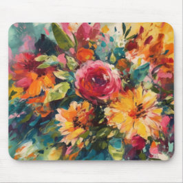 MOUSEPAD RED PINK YELLOW GREEN ABSTRACT WATERCOLOR FLOWERS