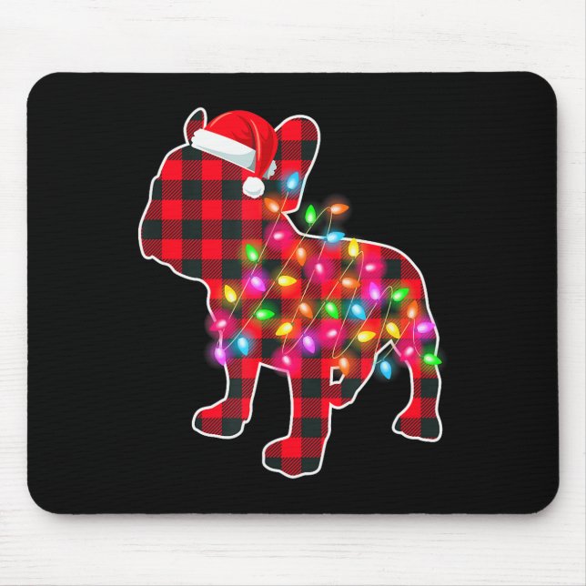 Mousepad Red Plaid French Bulldog Christmas Pajamas Xmas Li (Frente)