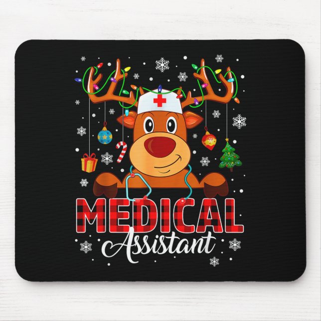 Mousepad Red Plaid Medical Istant Nurse Reindeer Christmas  (Frente)