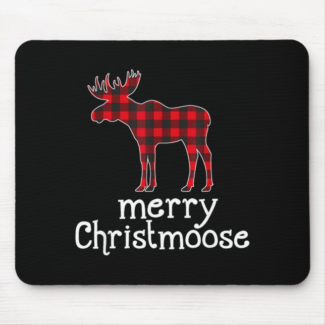Mousepad Red Plaid Merry Christmoose Christmas Moose Lovers (Frente)