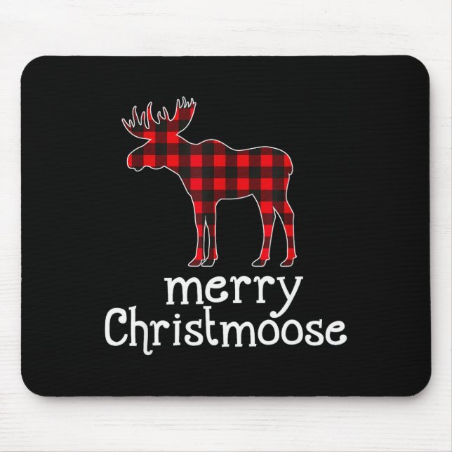 Mousepad Red Plaid Merry Christmoose Christmas T Shirt Moos (Frente)