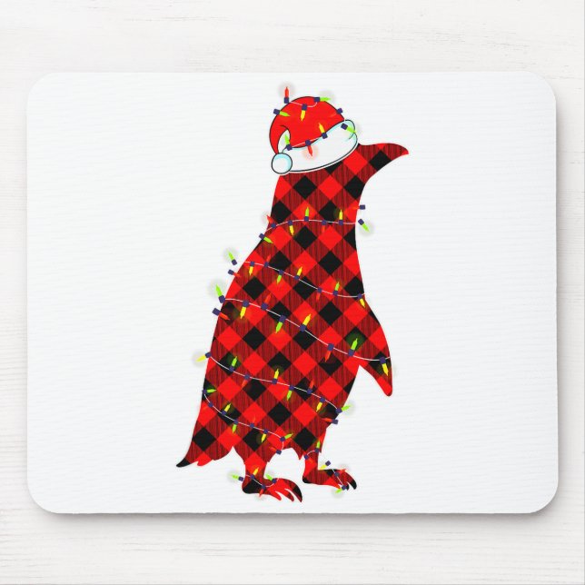 Mousepad Red Plaid Penguin Christmas Lights Pajamas Adult K (Frente)