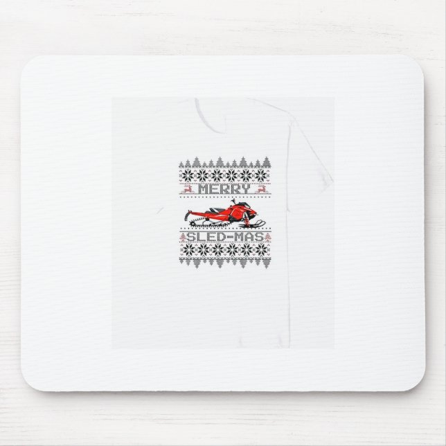 Mousepad Red Snowmobile Holiday Sweater Merry Sledmas Ugly  (Frente)