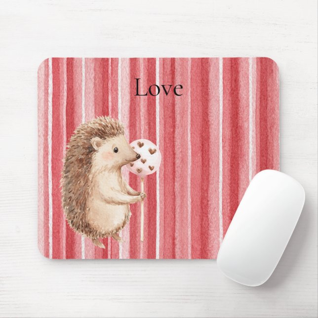 Mousepad Red Stripes Hedgehog Hearts Balloon (Com mouse)