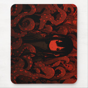 Mousepad Red Tentacle Horror Animy Girl