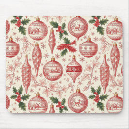 Mousepad Red Toile Chinoiserie Christmas Ornaments