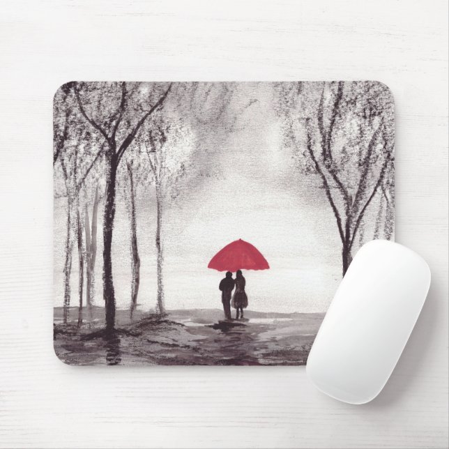 Mousepad Red umbrella amor casal romântico rústico (Com mouse)