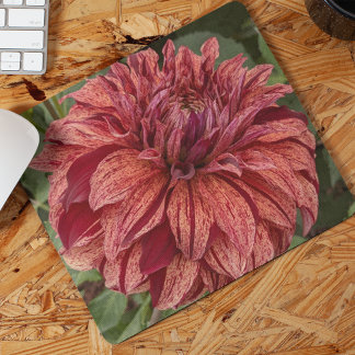 Mousepad Red Varieged Dahlia Bloom Floral