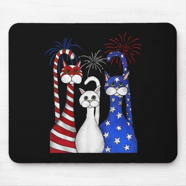 Mousepad Red White Blue Cats Usa Flag Firework 4 De Julho (Frente)