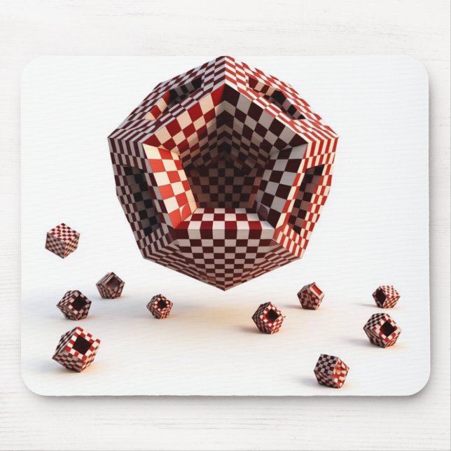 Mousepad Red & White Checkerboard Geometric Objects (Frente)
