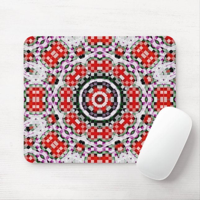 Mousepad Red & white chess or pixel kaleidoscope circular   (Com mouse)