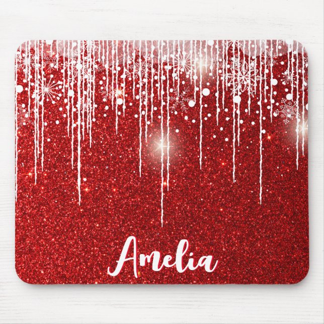 Mousepad Red White Snowflay Flocos de neve (Frente)