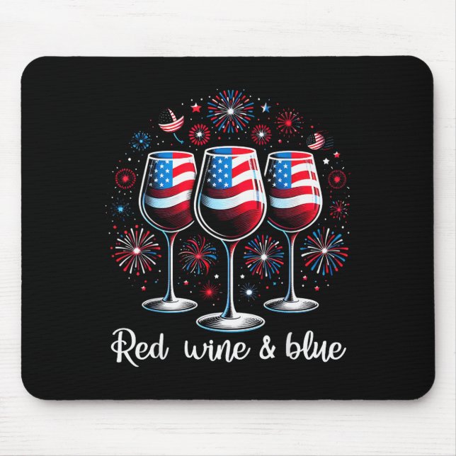 Mousepad Red Wine &amp; Blue 4th Of July Wine Red White Blu (Frente)