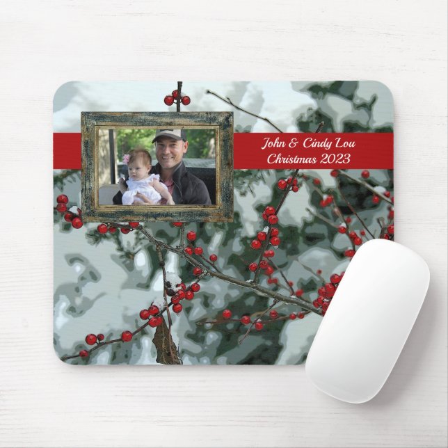 Mousepad Red Winter Berries Feriado de Natal Pad (Com mouse)