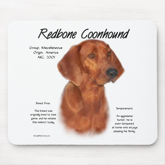 Mousepad Redbone Coonhound History Design (Frente)