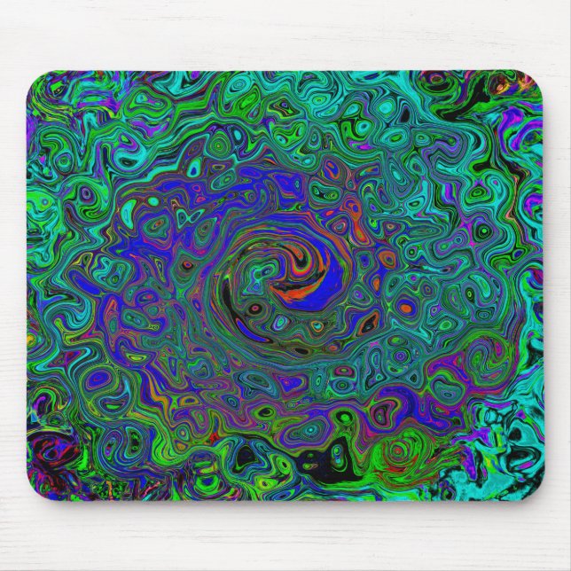 Mousepad Redemoinho Abstrato Azul e Aquamarina Retro (Frente)