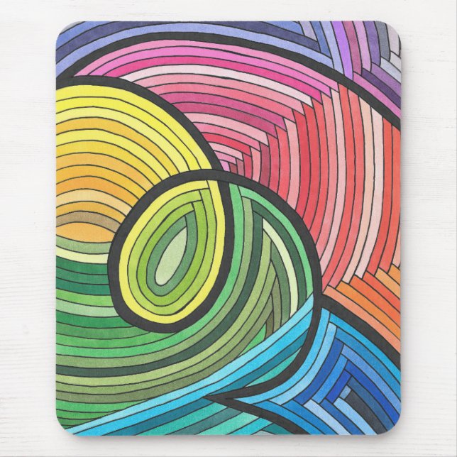 Mousepad Redemoinho de Arco-Íris Abstrato Vibrante com Linh (Frente)
