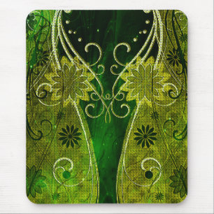 Mousepad Redemoinhos florais dourados & verdes Textured