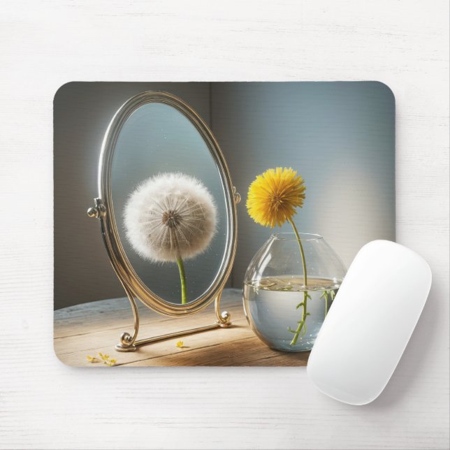 Mousepad Reflexão de Dandelion em um espelho (Com mouse)