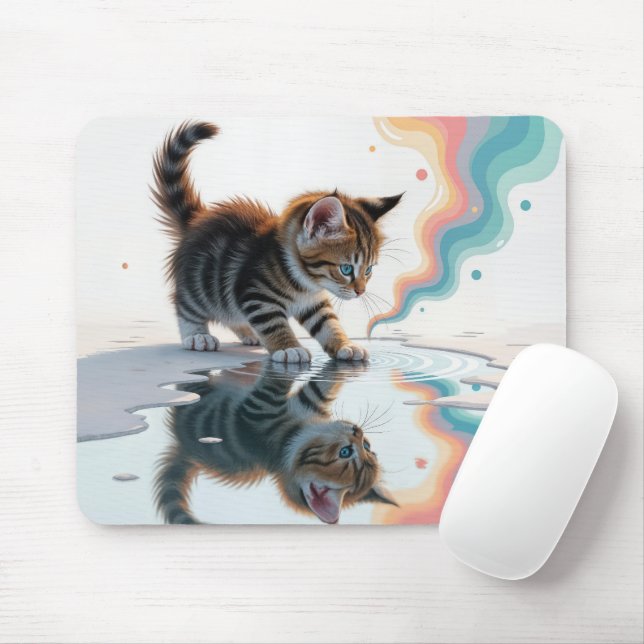 Mousepad Reflexão do Tabby Kitten em um Puddle (Com mouse)