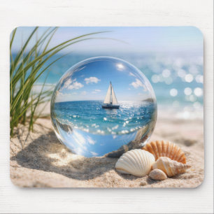 Mousepad Reflexo do Barco à Vela na Esfera de Vidro