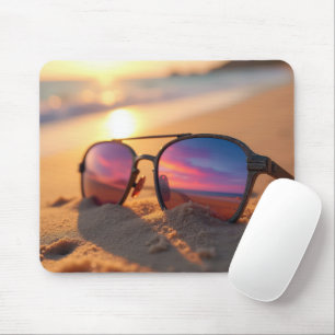 Mousepad Reflexo do pôr do sol no mar em óculos de sol