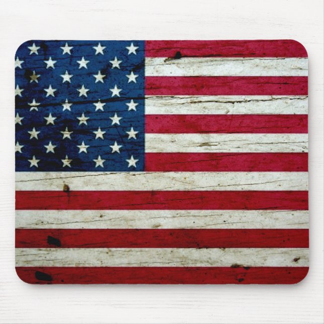 Mousepad Refrigere a madeira afligida da bandeira americana (Frente)