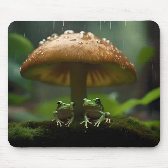 Mousepad Refúgio Rainy Day: Sapos Se Abriram Sob Cogumelo (Frente)