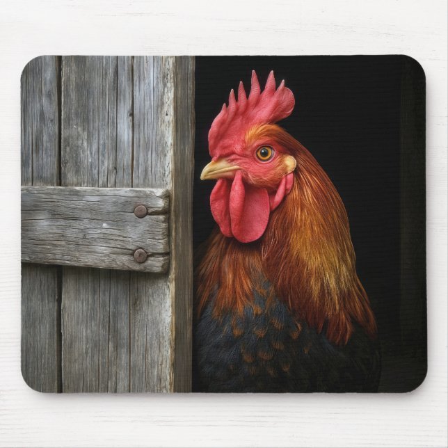 Mousepad Regal Rooster Pionando Em Torno Da Porta Do Barn (Frente)