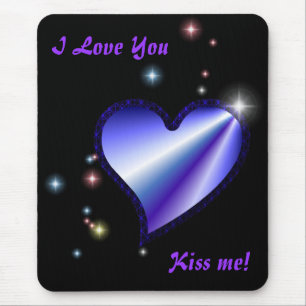 Mousepad Regenbogen-Herz mit Sternchen auf schwarz