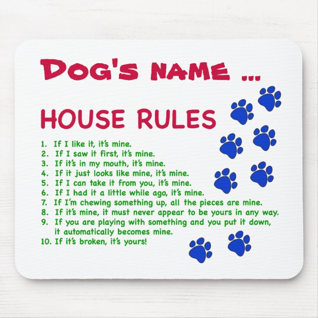 Mousepad Regras da Casa do Cachorro - regras para viver (Frente)