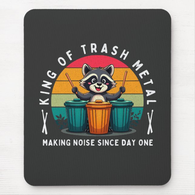 Mousepad Rei do Drummer do Trash Metal Funny Raccoon (Frente)