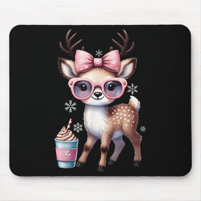 Mousepad Reindeer Bebendo Chocolate Quente Bougie Women Gir (Frente)