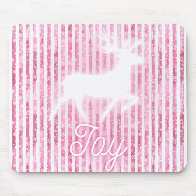 Mousepad Reindeer de Alegria Rosa e Branco de Natal (Frente)
