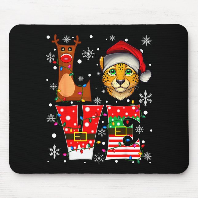 Mousepad Reindeer Elf Santa Hat Love Cheetah Animal Xmas  (Frente)