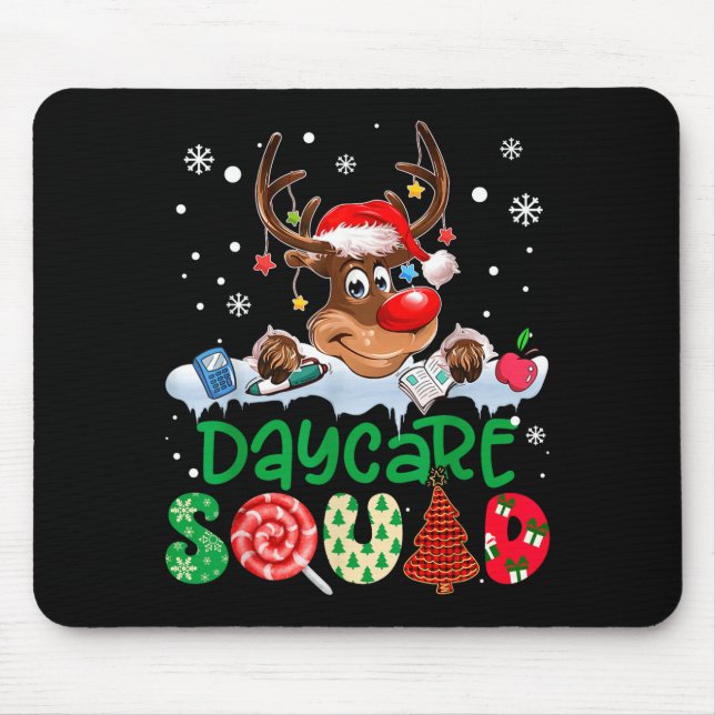 Mousepad Reindeer Santa Hat Daycare Squad Teacher Christmas (Frente)